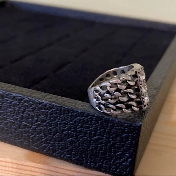 Premier Jewelry sliver ring with chain and diamond accents Sz 7 - Picture 5 of 6